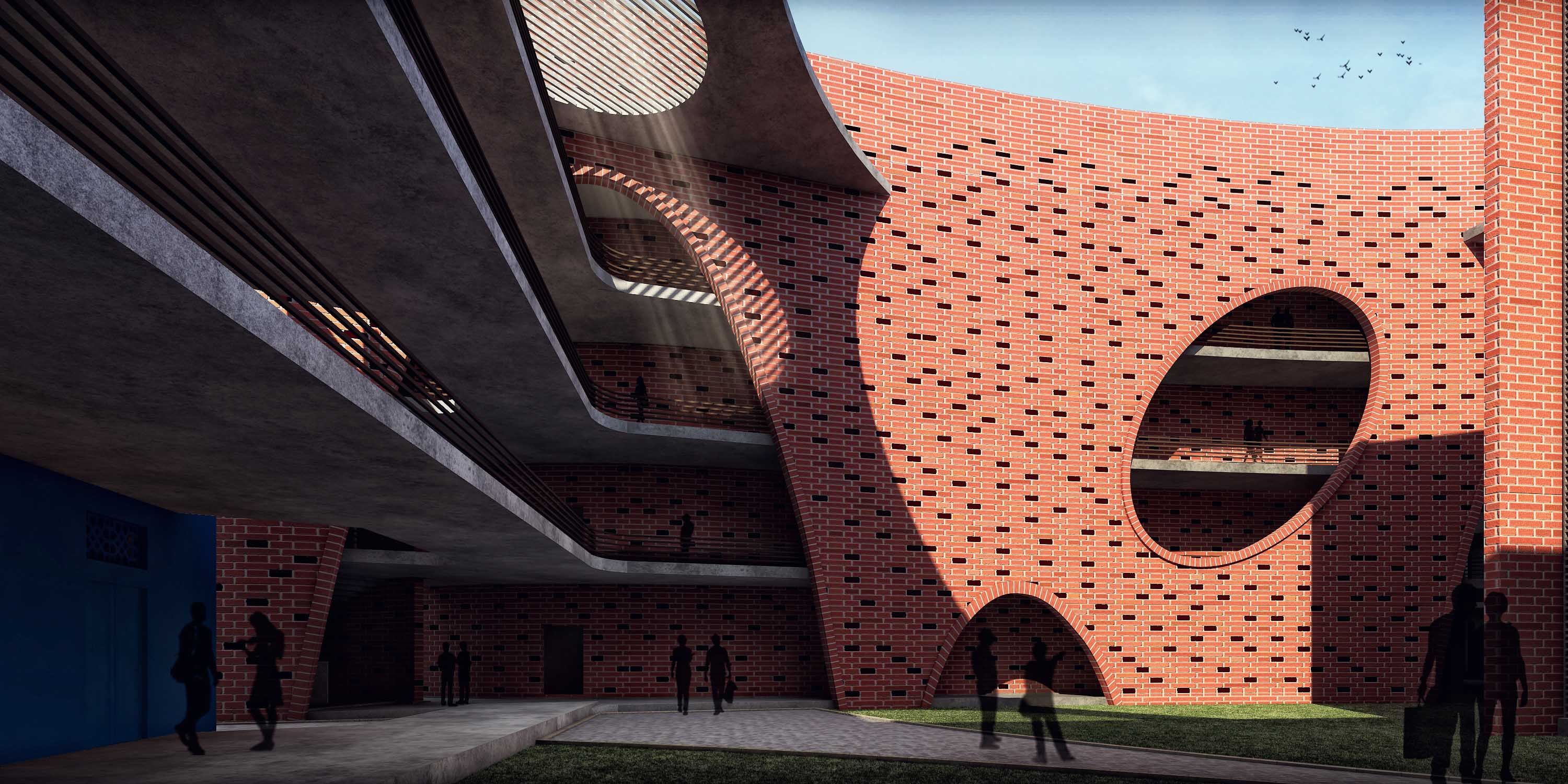design ideas for institute design, Play of curves, Modern university in India